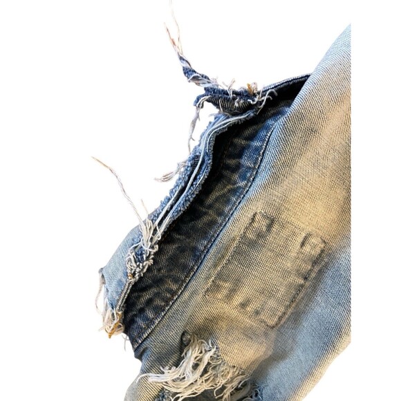 Upcycled Saint Pablo Patch Denim Jacket OOAK Distressed Bleached Street Grunge - Picture 12 of 16